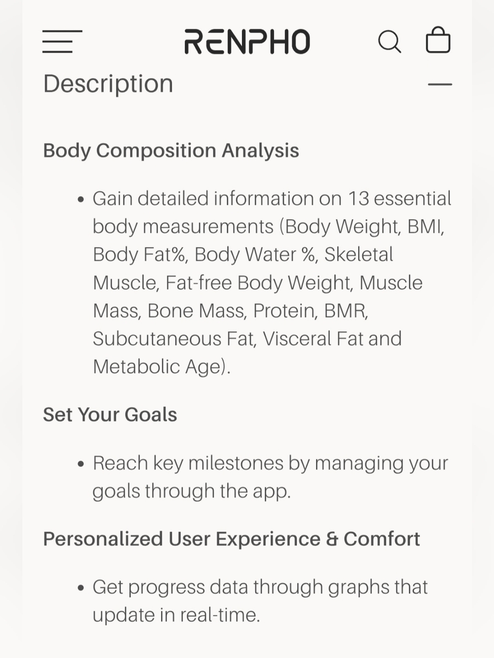 RENPHO Glass Body Composition Scale Elis 1, Track Metrics Thru App, Black NEW - Picture 13 of 16